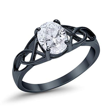 Accent Solitaire Ring Oval Black Tone, Simulated CZ 925 Sterling Silver